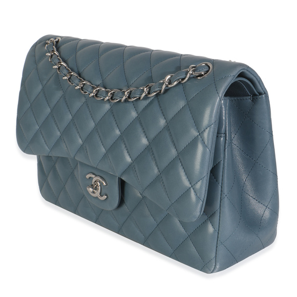 Chanel Blue Quilted Lambskin Jumbo Double Flap Bag - Picture 4 of 8